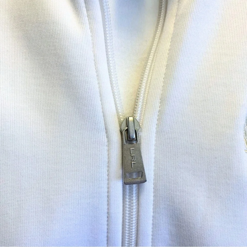 Active Ralph Lauren White Tan Sport Zip Jacket Small Petite Cotton Preppy Tennis - Picture 5 of 10